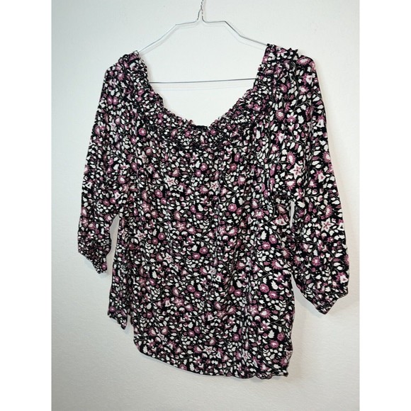 Lane Bryant Square Neck Floral off shoulder Blouse- size 18/20 ditsy 3/4 sleeves - Picture 3 of 10